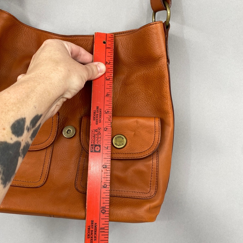 Etienne Aigner Leather Shoulder Bag Large Cognac Orange Brown Hobo Pocket Purse - Picture 6 of 16